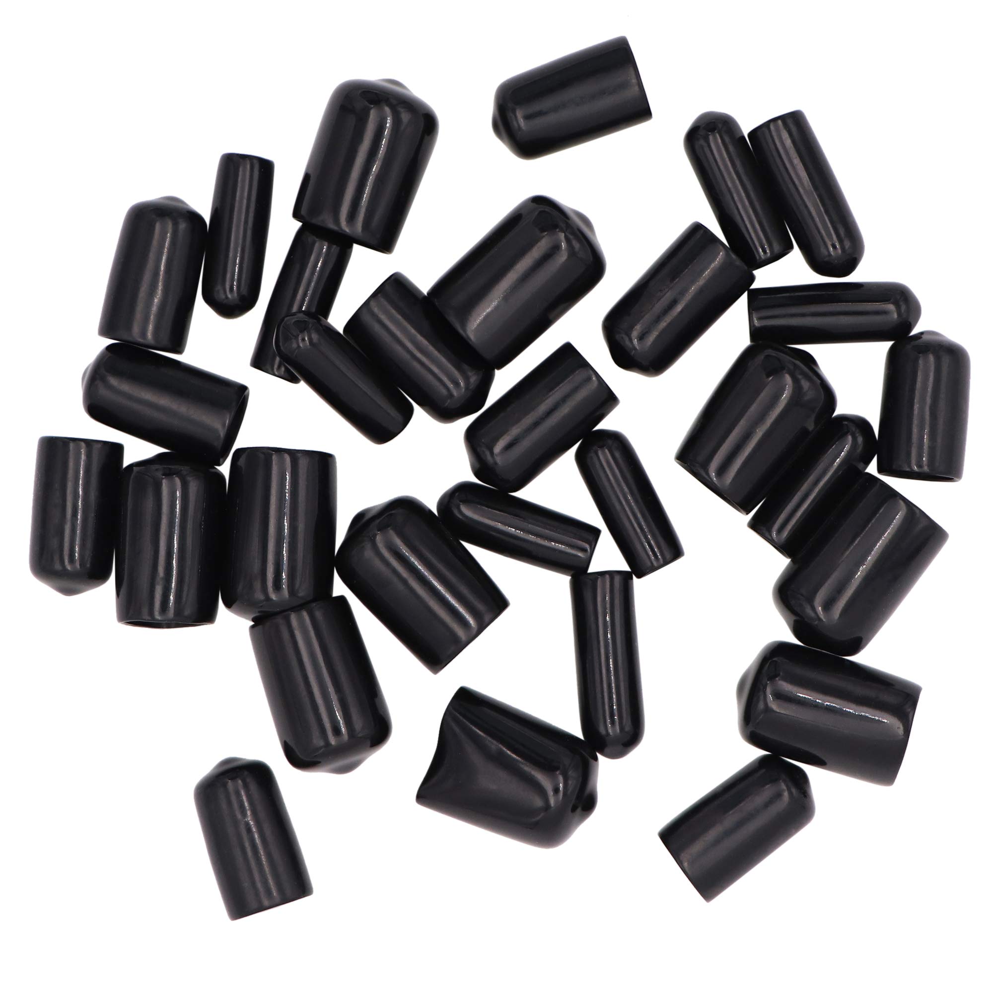 Mardatt 64-Piece Black Rubber Bolt Thread Protector Caps – 6 Sizes Vinyl End Covers For Pipe, Post, Hose, Fits 1/4" To 1-1/2" OD, Assortment Kit
