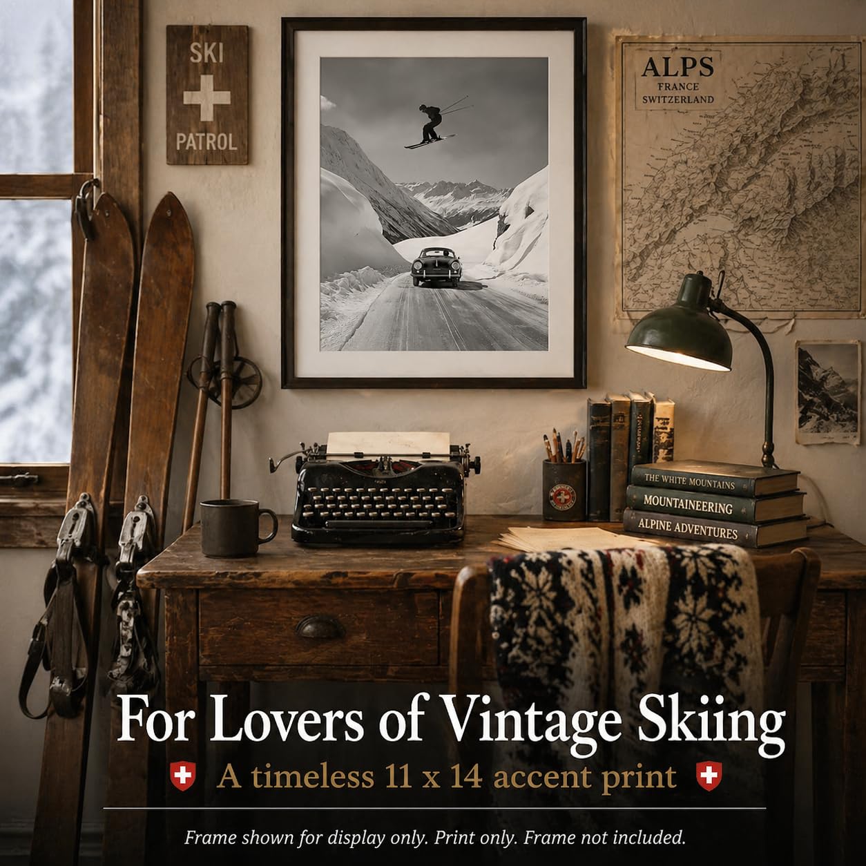 Amazon.com: Vintage Ski Poster – Retro Ski Jump Over Porsche Wall