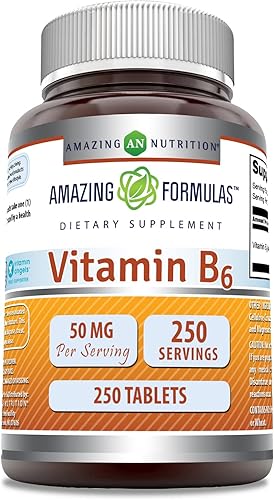 Amazing Formulas Vitamina B6 Piridoxina 50mg 250 tabletas Suplemento | Sin OMG | Sin gluten | Fabricado en Estados Unidos