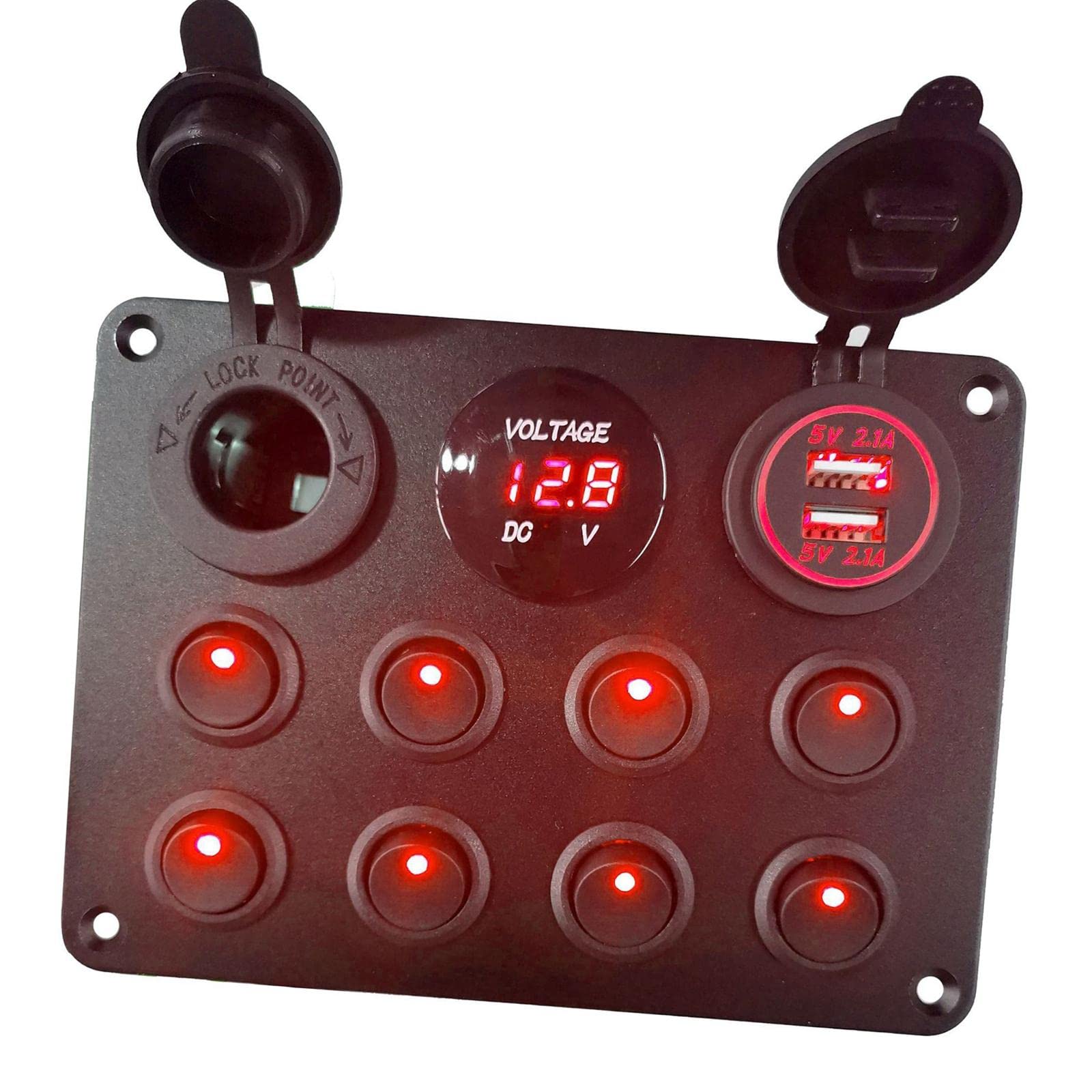 T.O.G. 8 Gang Toggle Switch Panel Dual USB for Cars Marine Boat RV ATV Red Light-image-46