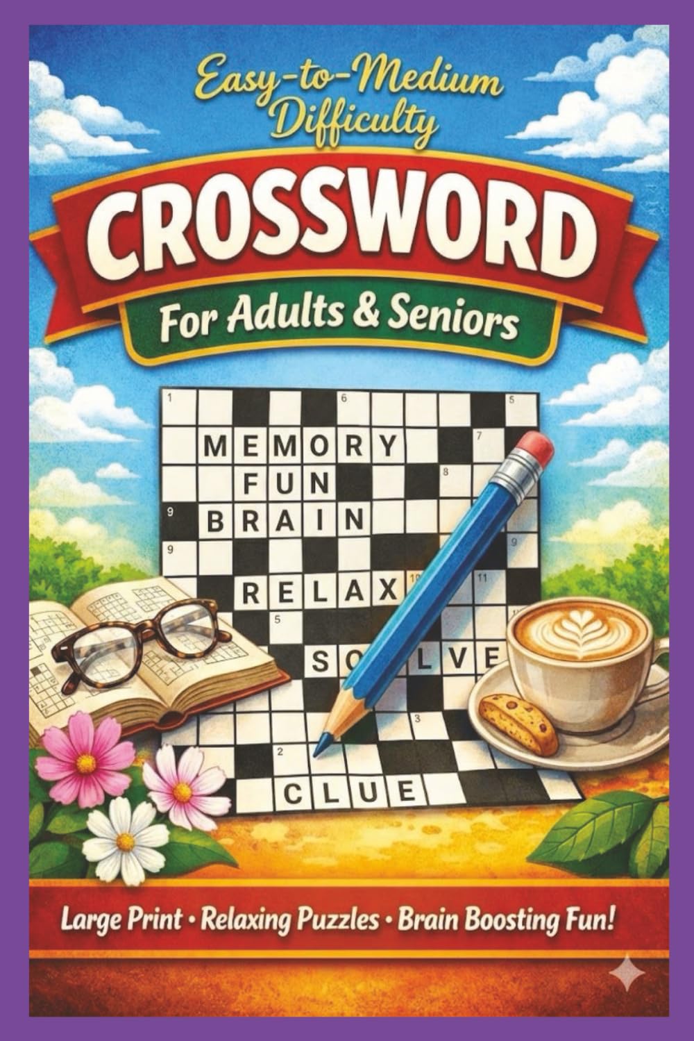 Easy-To-Medium crossword for Adults and Seniors: Large Print, Relaxing Puzzles to Boost Memory & Brain Health (Fun Crossword Puzzles)