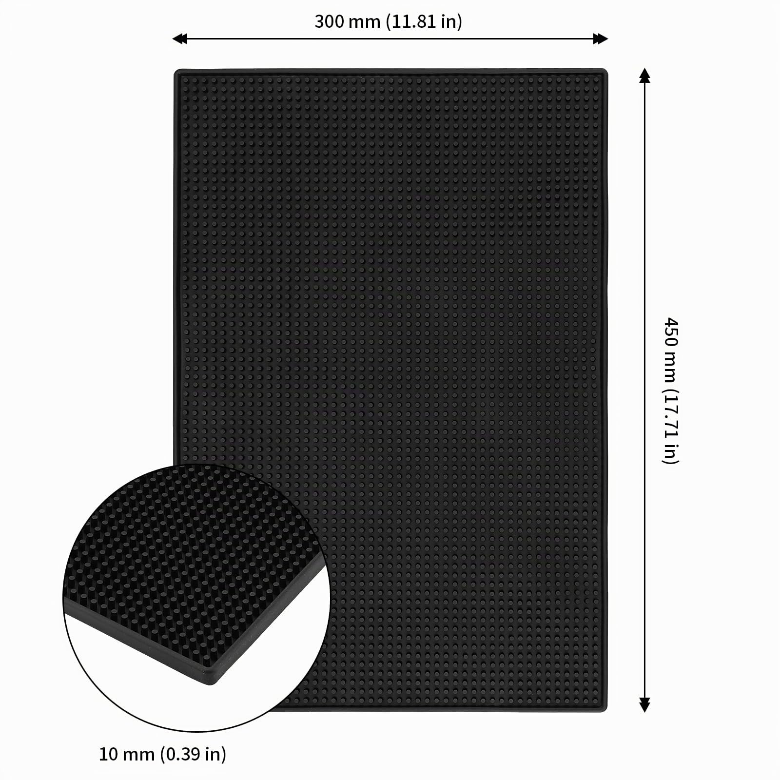 3 Tappetini da Bar 45 x 30 cm, Nero, Spessore 1 cm, Tappetino Scolapiatti in PVC Antiscivolo per Cucina Bar e Ristoranti