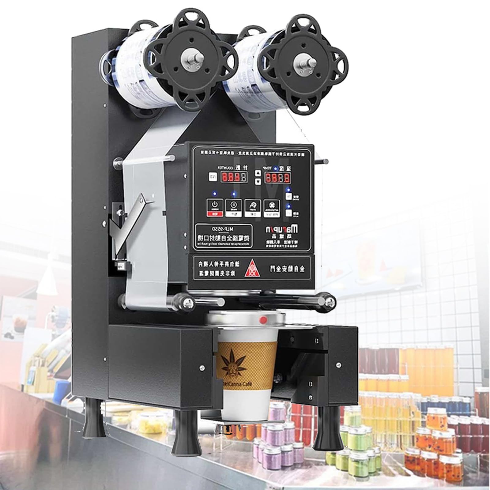 AYCDL Auto Cup Sealer,cup Sealing Machine,for 88,90,95mm and 180mm Tall Cups, for Bubble Tea and Coffee,Black
