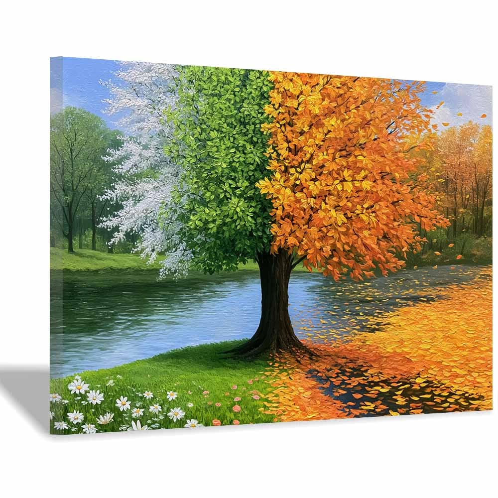 PUQAAEO Tree Of Life Wall Art Whites blossoms tree art Modern Abstract Print Poster,Aesthetic Wall Art For Farmhouse Home Wall Hanging Decoration Supplies(Multicolor)-60x90cm Framed