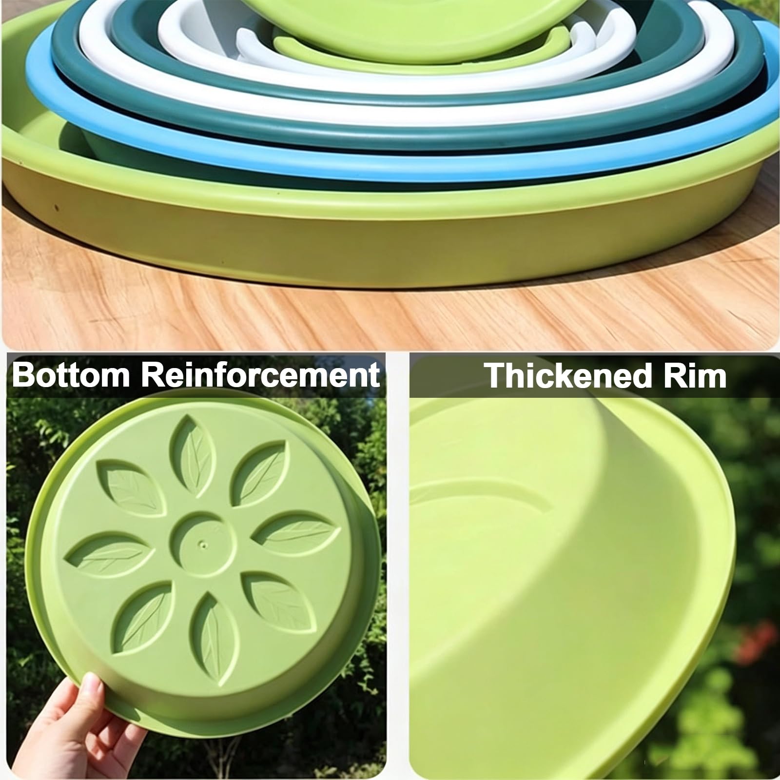 Plato para Macetas de Resina PP con Diseño Hoja, Bandejas, 3 Pzs | Bandeja para Macetas Robusta Borde Profundo para Macetas de Jardín Interior y Exterior(Green,21x3cm/8.3x1.2in)