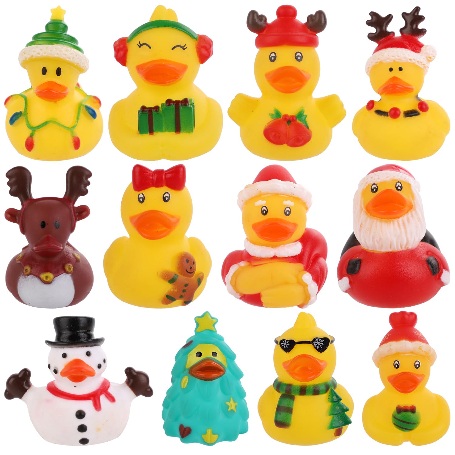 12 Assorted Little Christmas Ducks - Mini Rubber Duck Set for Xmas Holiday Celebrations & Party Supplies