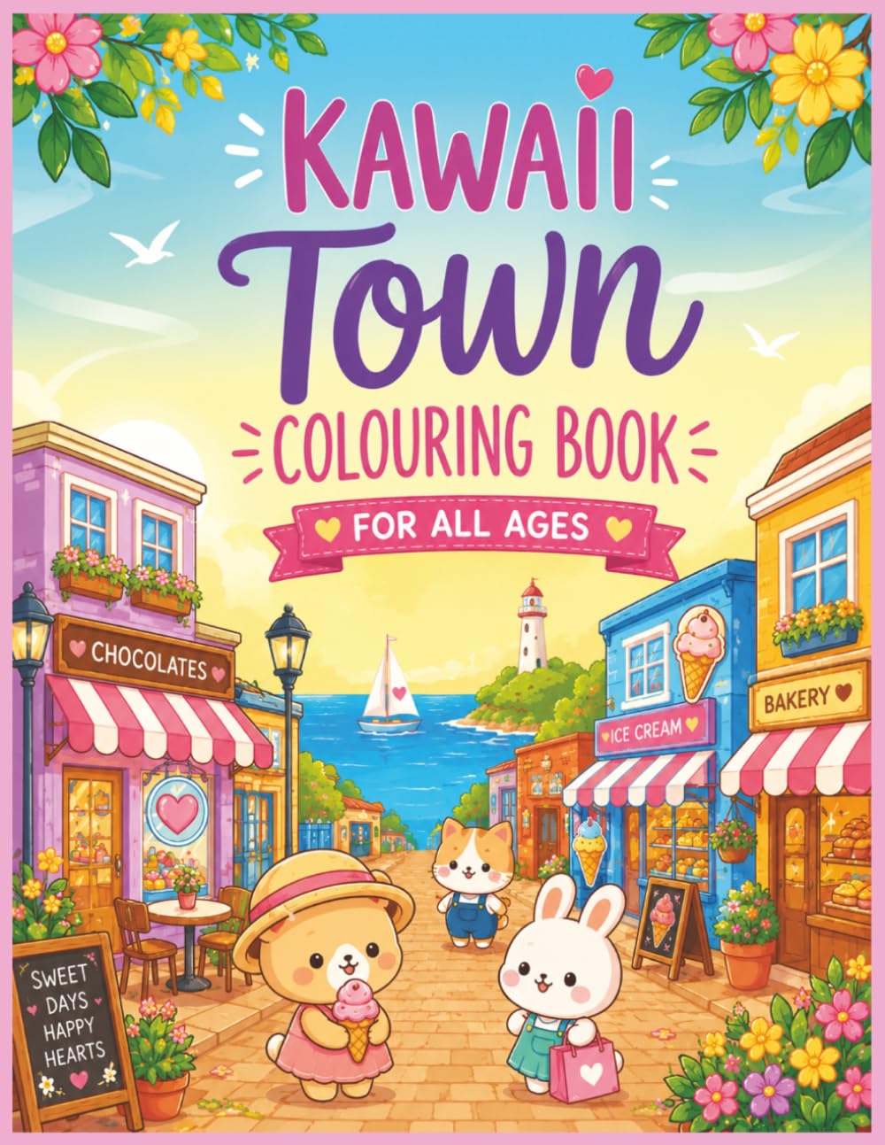 Kawaii Town Colouring Book: 50+ Cute Cozy Town Buildings for Relaxation, Creativity & Happy Colouring