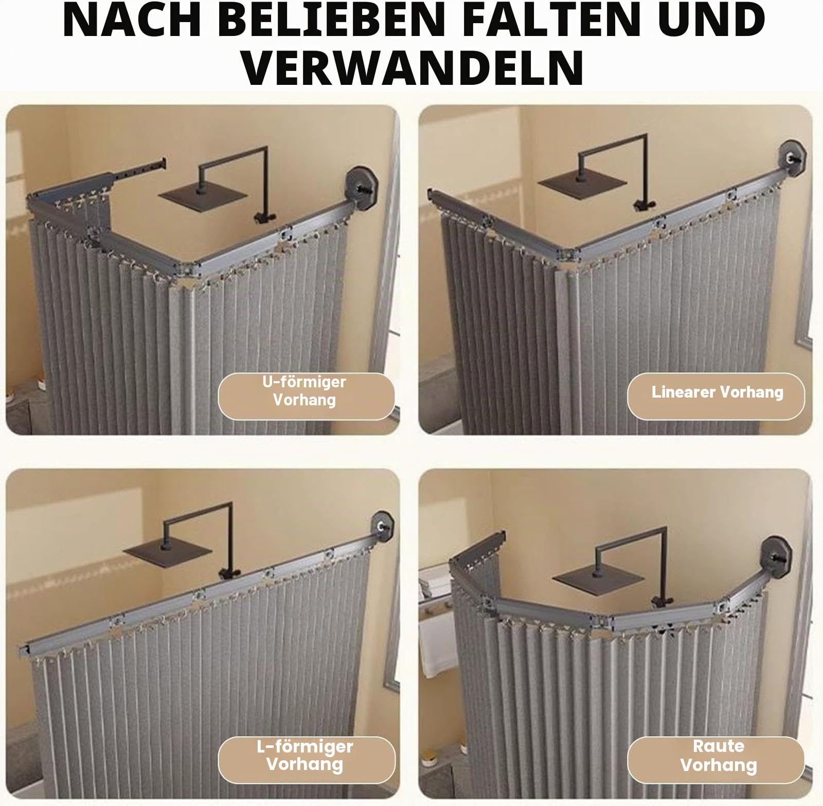 Doccia impermeabile senza trapano L-Sd con ventose pieghevole antimuffa lavabile per doccia angolare nero 5 pieghe design – ideale per bagni moderni