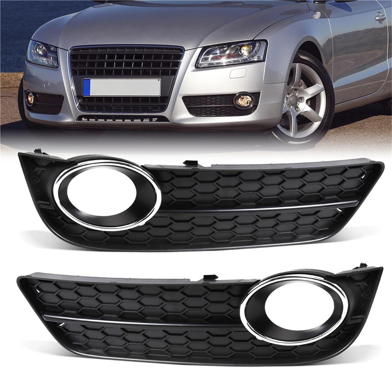 Przedni zderzak samochodowy przeciwmgielne lampa kratka pasuje do Audi A5 2008 2009 2010 2011 2012 osłona kratki 8T0807681 8T0807682 osłona chłodnicy(Only Right)