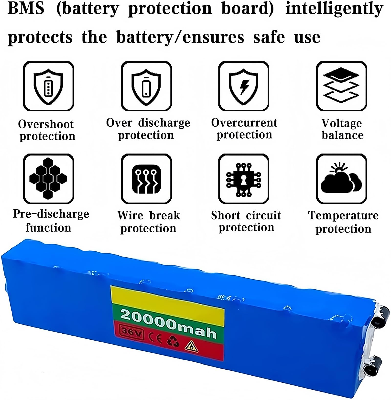 Batterie Lithium-ION 36 V 20 Ah pour vélo électrique, avec Charge Batterie Lithium étanche pour vélo électrique Scooter (36V 20Ah, XT60)