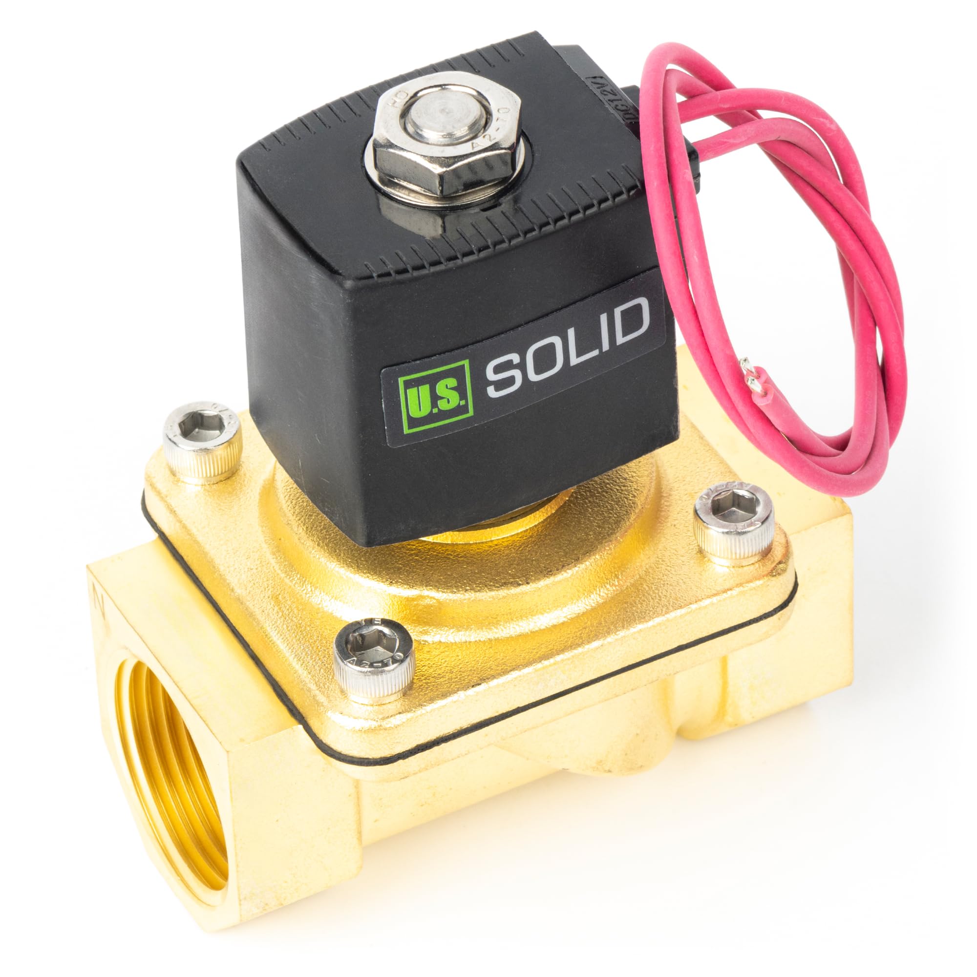 U.S. Solid Válvula solenoide de 1 pulgada, latón CC 12 V con sello Viton, normalmente cerrada, tipo de cable de plomo, rosca G
