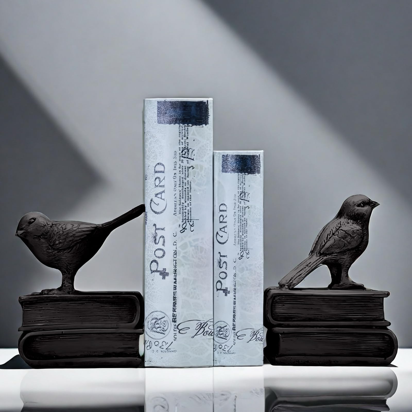 Home Decorative Black Birds & Books Vintage Design Resin Bookshelf Bookends,Paper Weights, Book Ends,Bookend Supports, Book Stoppers, Set of 2