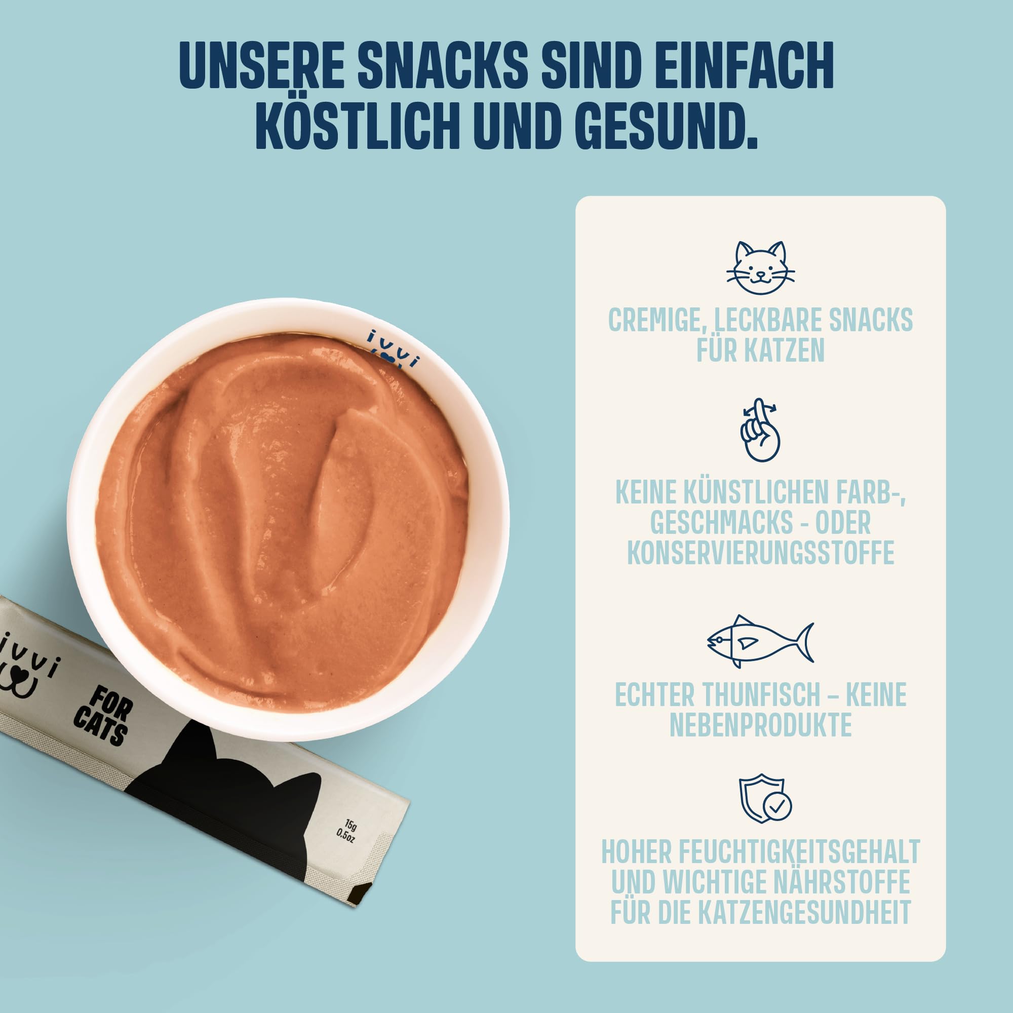 ivvi Gelenk Essenz für Katzen – Schlecksnack mit Glucosamin, Chondroitin, Grünlippmuschel & Lachsöl – zur Unterstützung der Gelenke – 30x15g – mit echtem Thunfisch
