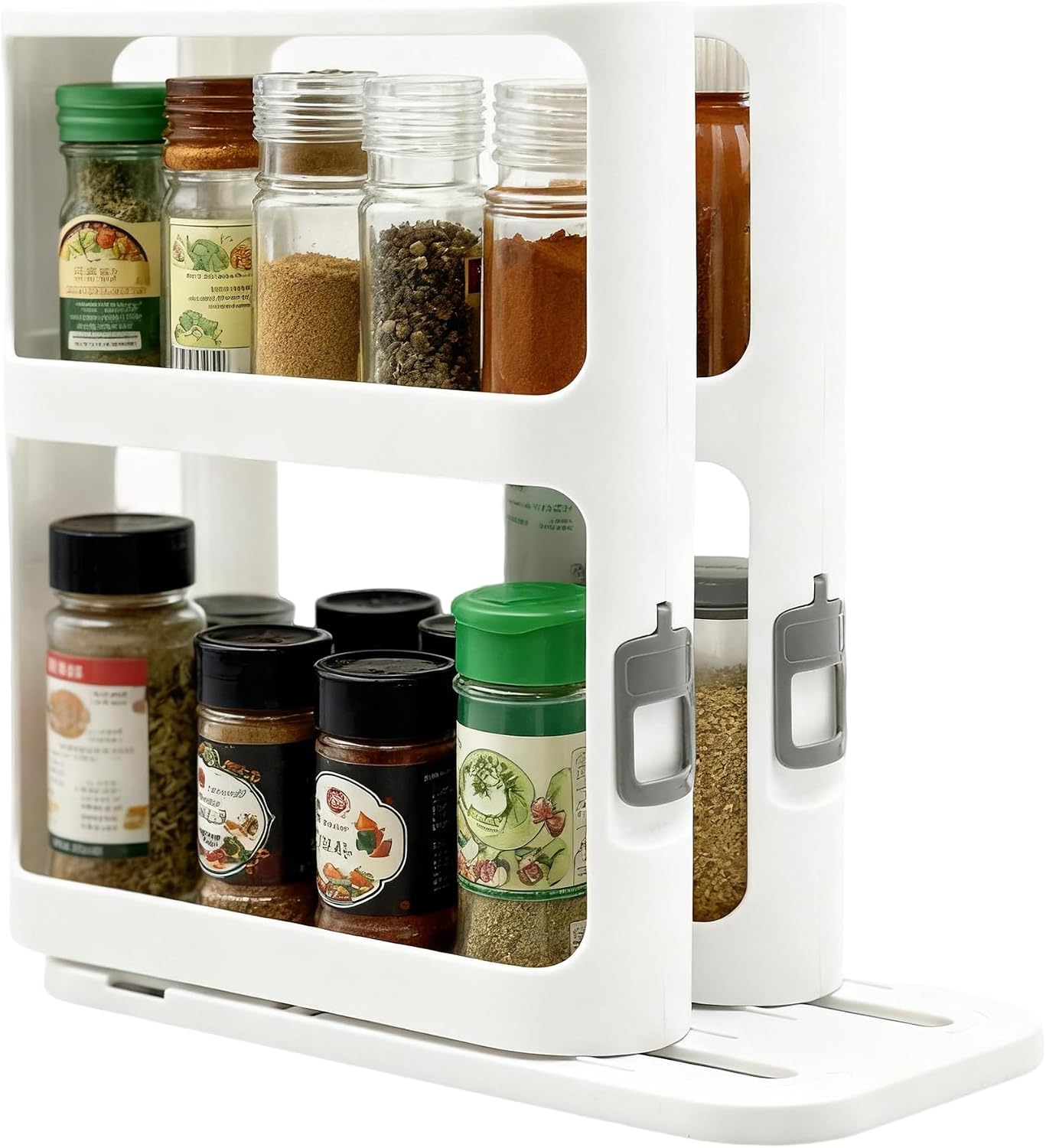 Spice Rack Cabinet Caddy, 2-Tier Kitchen Spice Organizer for Spice Jars ...