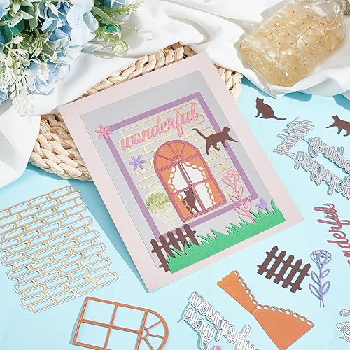 Miniatura 5 de INFUNLY Valla de pared de ladrillo con troquel de palabras y troqueles de feliz cumpleaños para hacer tarjetas, álbumes de recortes y decoración de