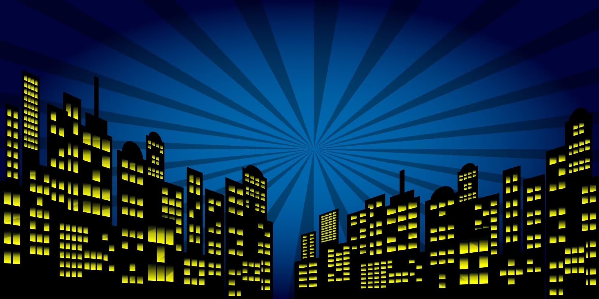 CORFOTO 20x10ft Super City Backdrop for Superhero City Themed Party Supplies, Urban Night View, Polyester Fabric, Washable, Non-Fade, Customizable