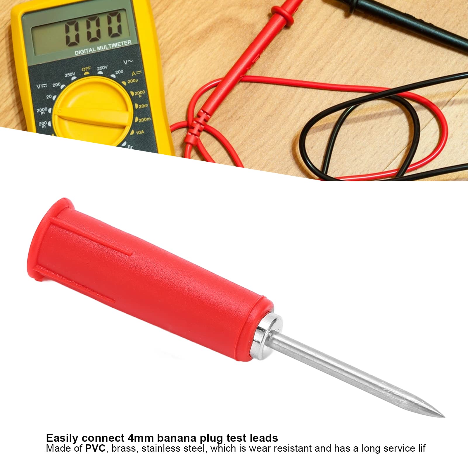 Wakects Sonda de Perforación de Alambre, Pines de Sonda Trasera de Acero Inoxidable de Latón PVC, Conversión de 10 Piezas de 2 Mm A 4 Mm, 30 V A 60 V máx. 10 A para Técnicos de Reparación de (rojo)