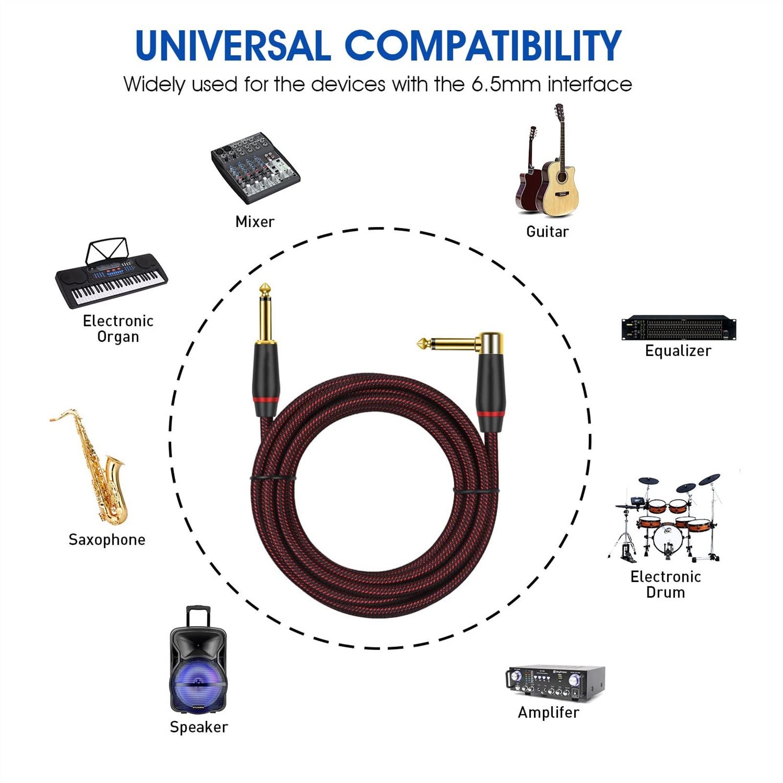 Gitarren instrumentenkabel Mono 6.5mm 1/4 '' Gerade Nach Rechts Abgewinkelter Gitarrenverstärker Für Effektor, Equalizer (Color : 3m)