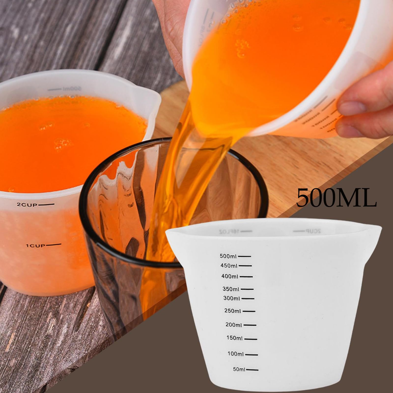 JEUIHAU Lot de 6 tasses à mesurer réutilisables en silicone de 500 ml pour travaux manuels en résine et fabrication de bijoux, moules, projets artistiques