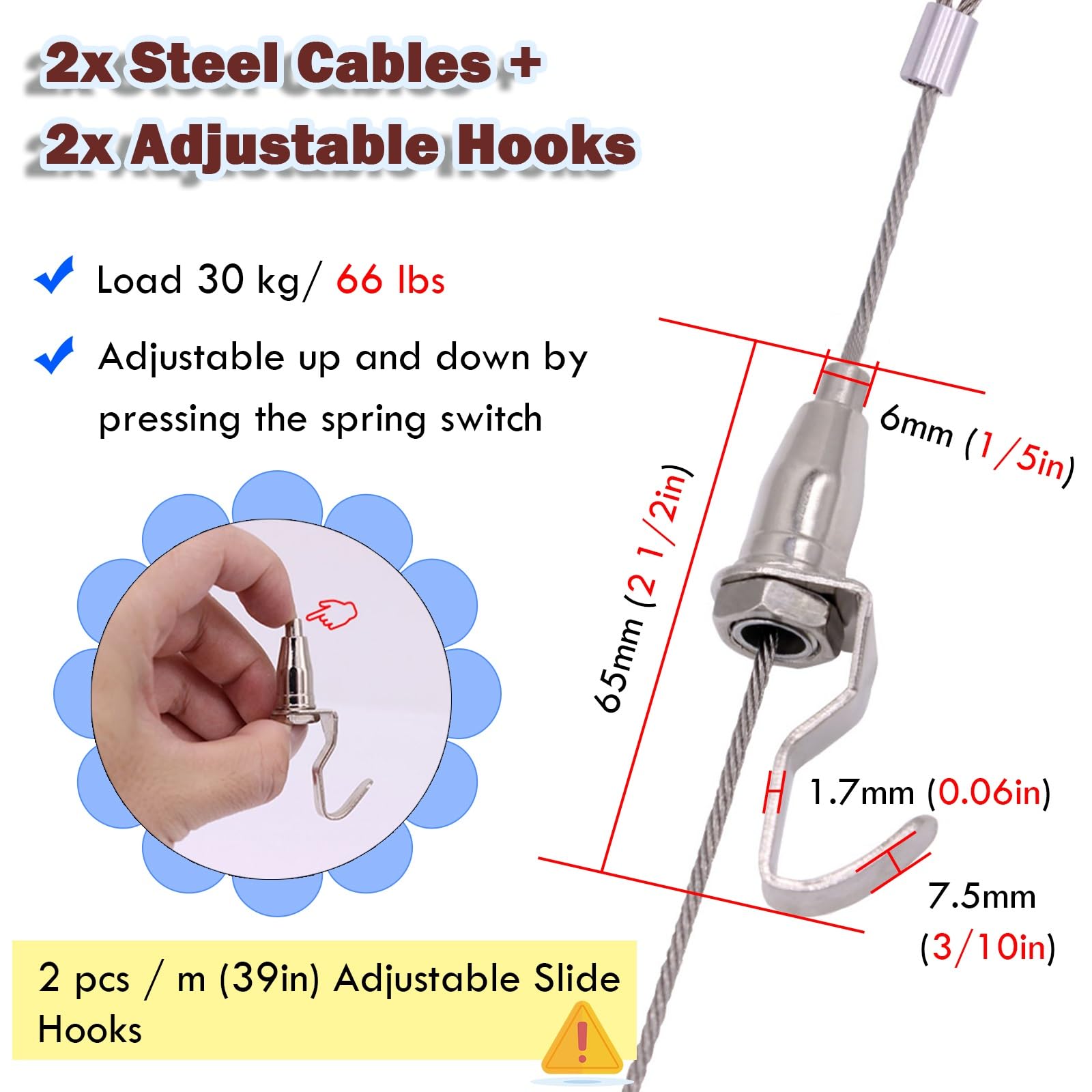 Kit de sistema colgante con riel de aluminio, cables de acero y ganchos ajustables para oficina y exhibición de obras de arte