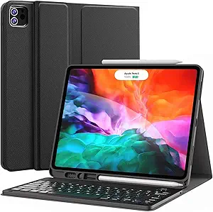 CHESONA iPad Pro 12.9 inch 2022 Case with Keyboard, Keyboard (for 12.9-inch iPad Pro - 6th Generation, 5th/4th/3rd Generation) - Wireless Detachable - with Pencil Holder for 2022 iPad Pro 12.9, Black