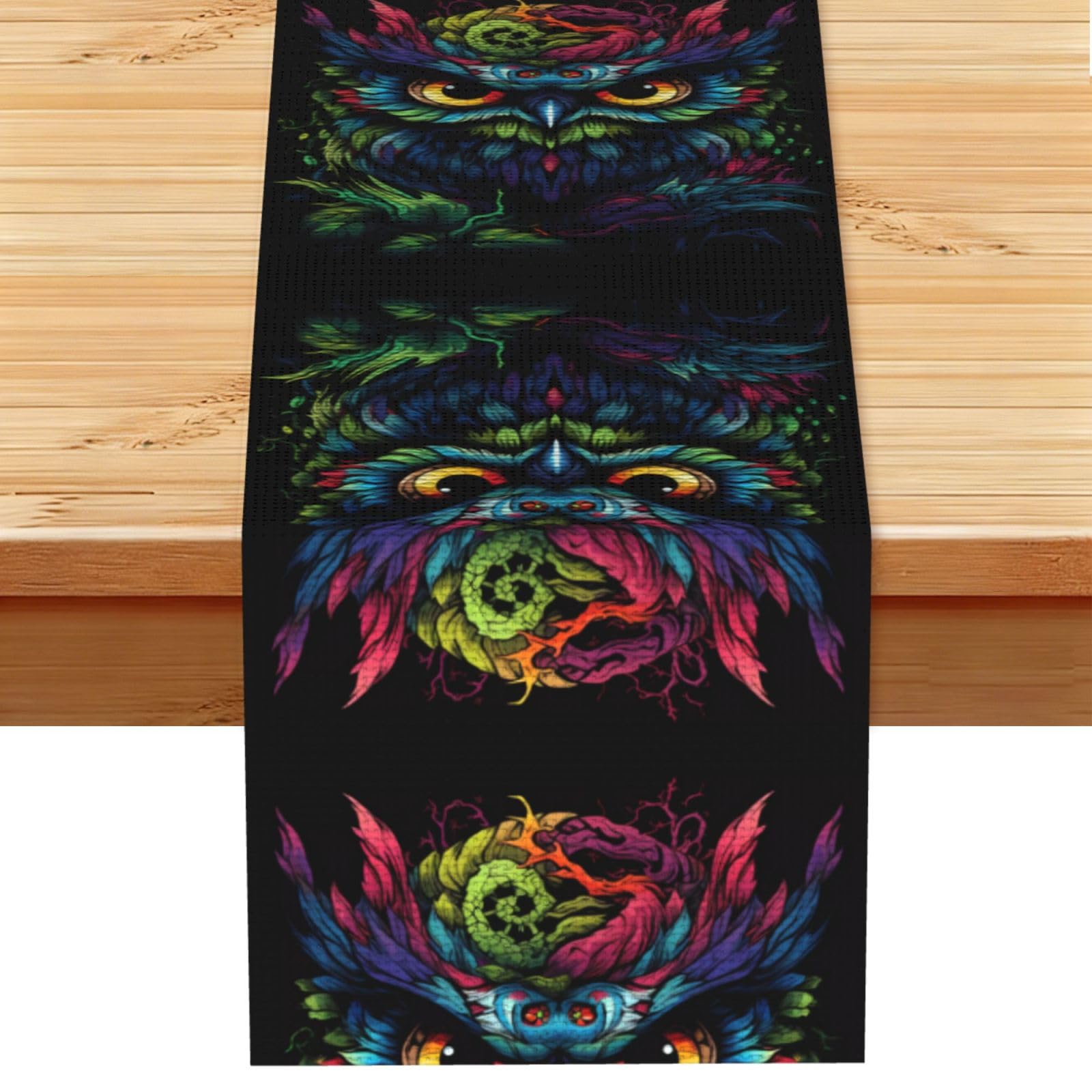 Owl On Black Background Linen Feel Table Runner Wedding Party Home Decoration