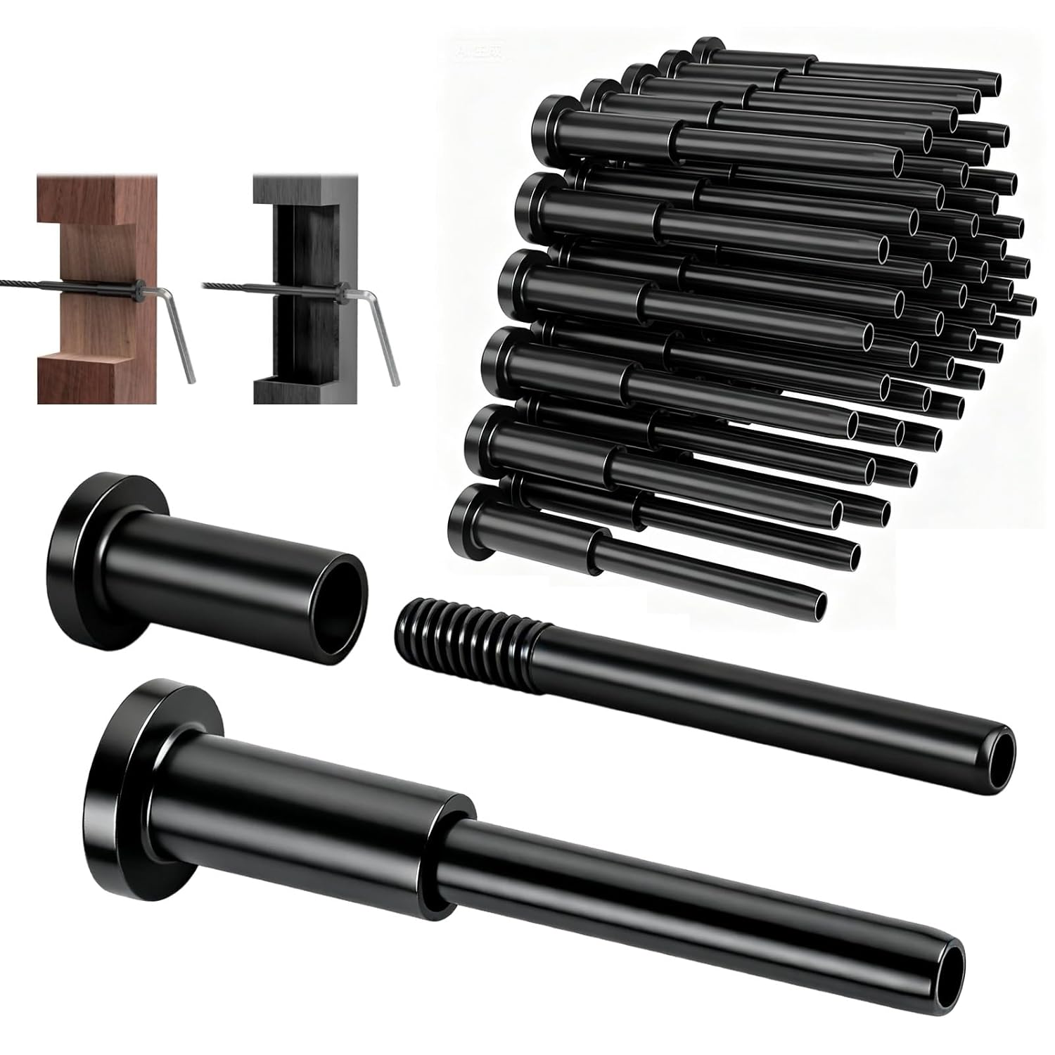 50 Pack 1/8" T316 Stainless Steel Invisible Cable Railing Kit, Deck Railing Kit Swage Stud End for Wood Metal Post, Deck, Stair, Black Cable Railing Hardware