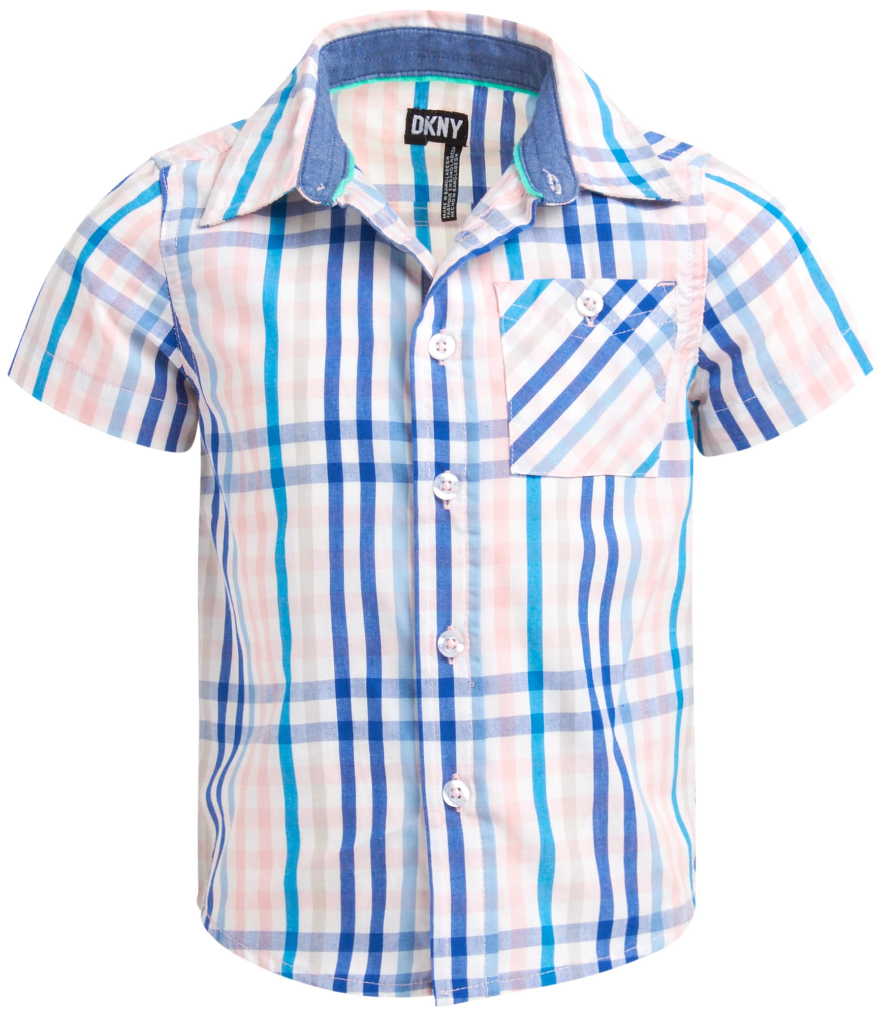 DKNY Boys Button Down Shirt - Soft Woven Collared Short Sleeve Shirts - Casual Boys Dress Shirts for School Vacation Holidays