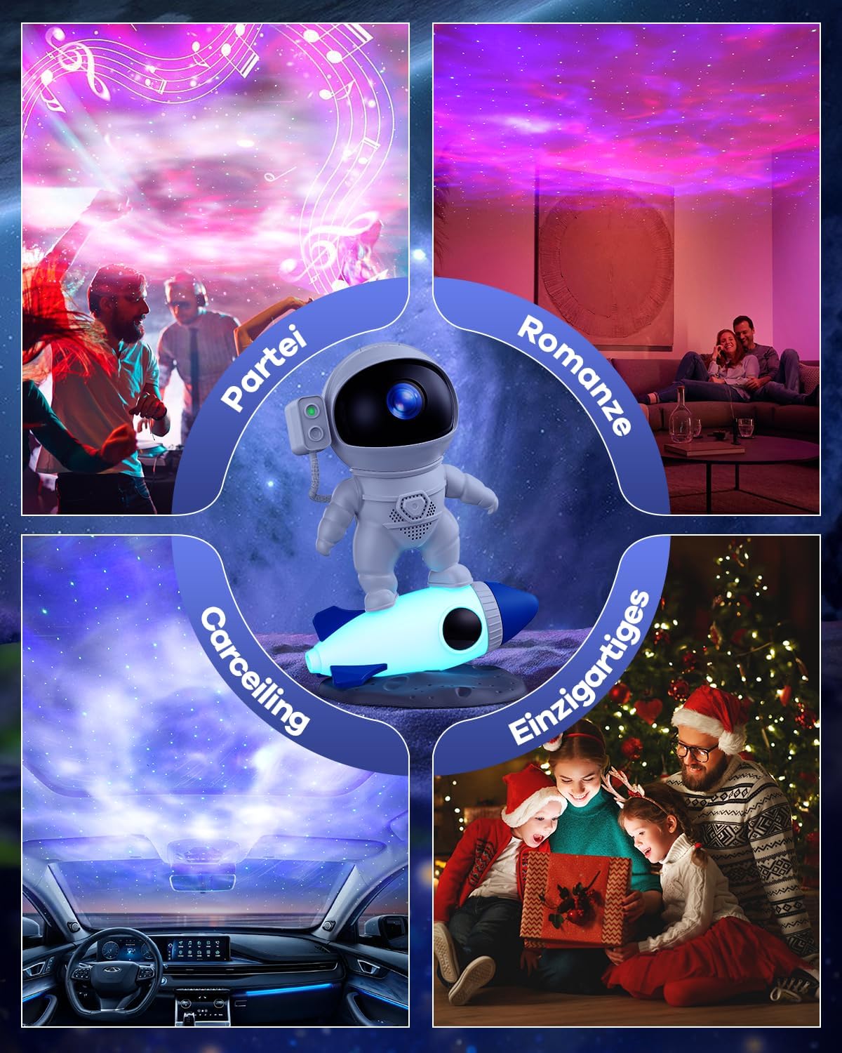 The Three Musketeers Astronaut LED Sternenhimmel Projektor Galaxy Nachtlicht mit Timer,Fernbedienung,Bluetooth Lautsprecher,Schlafzimmer Deckenprojektion Lampe,Geschenk