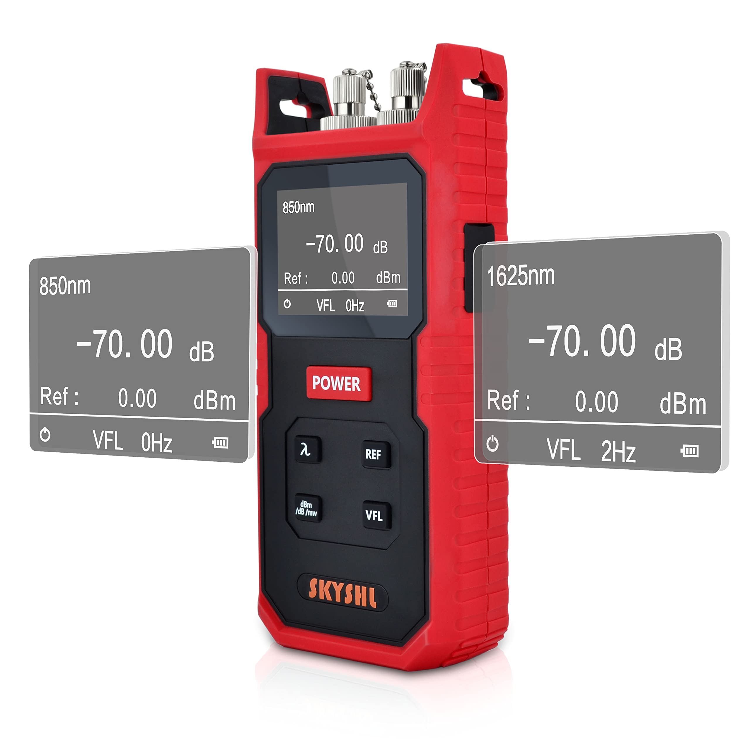 800nm~1700nm Wattmètre Optique (VFL Intégré) -70~+8dBm FTTH Puissance Metre Optique Optical Fiber Power Meter avec 2,5mm Universel Connecteur,SC,FC,LC UPC Adaptateur(SS101PVA)