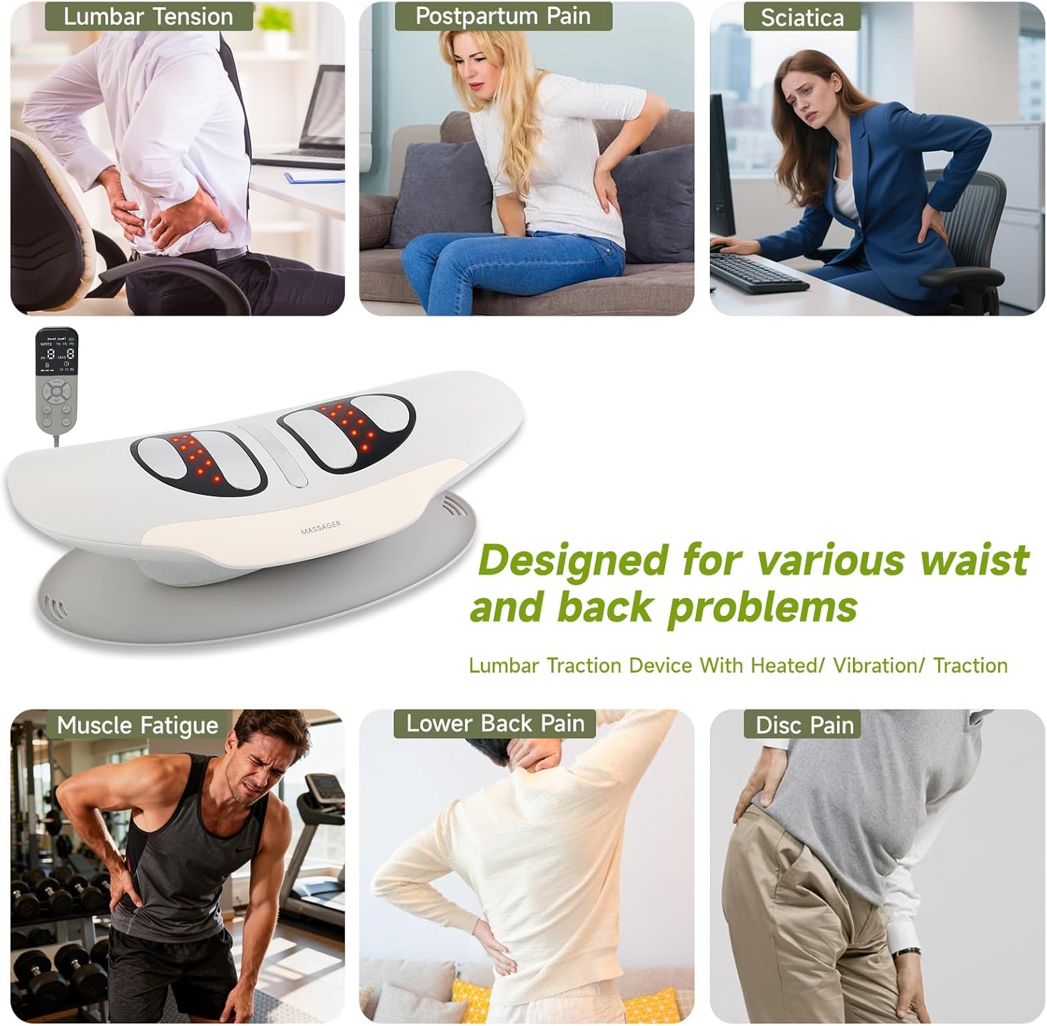 Electric Lumbar Traction Device, Used to Relieve Waist Pain, Multi-Functional Spinal Decompression Device with Dynamic Air Bag Traction, with Heat Therapy and Vibration Massage Functions