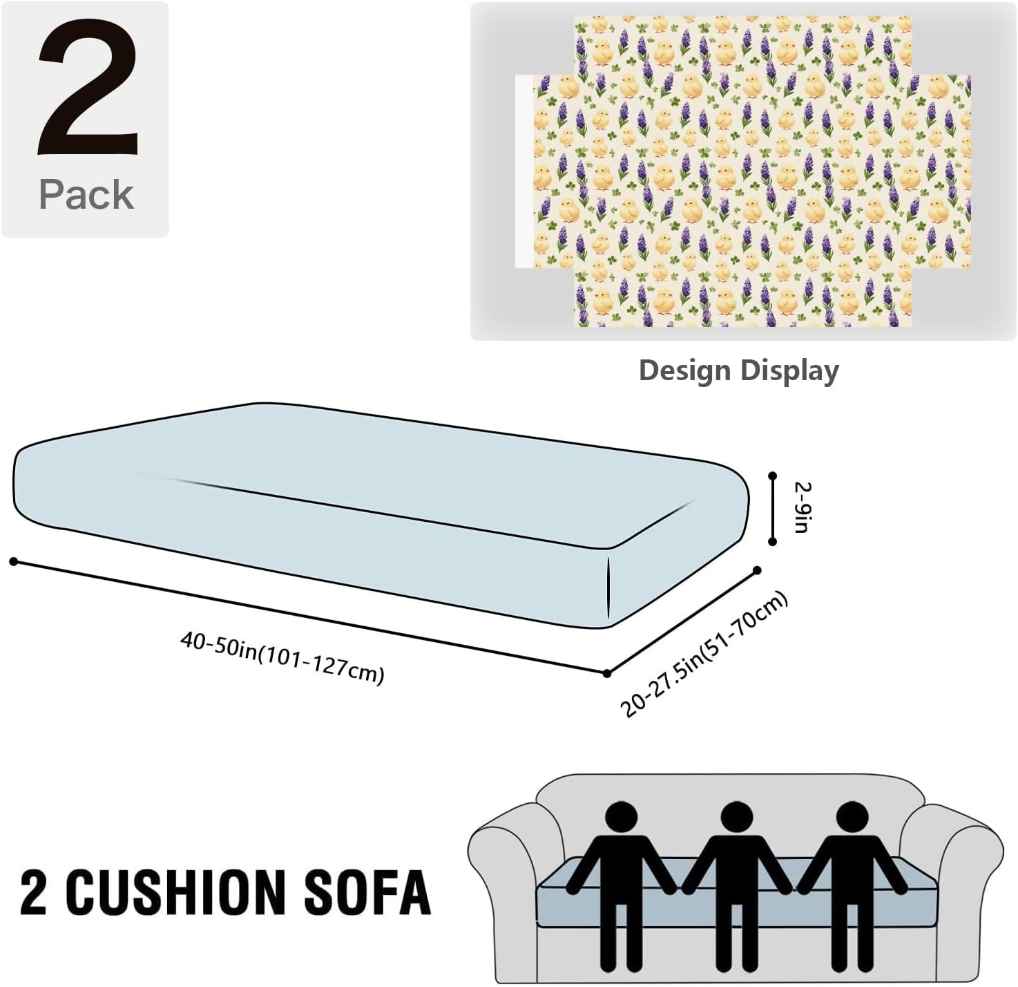 Sweet Spring Chick Loveseat Covers Couch Covers for 2 Cushion Couch, 2-Piece Stretch Sofa Slipcovers Anti-Slip Washable Furniture Protectors for Dogs Pets