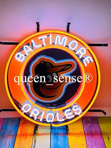 Queen Sense Lámpara de luz de letrero de neón de Oriole de 17 x 17 pulgadas con ilustraciones de tecnología de impresión vívida HD A120BOTLV2VVD
