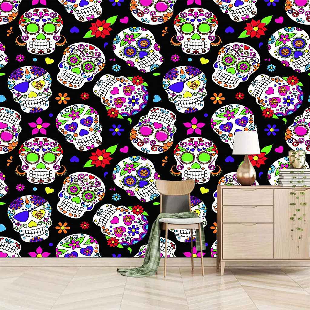 Papier peint 3D crâne coloré pour salon moderne et couloir poster mural géant