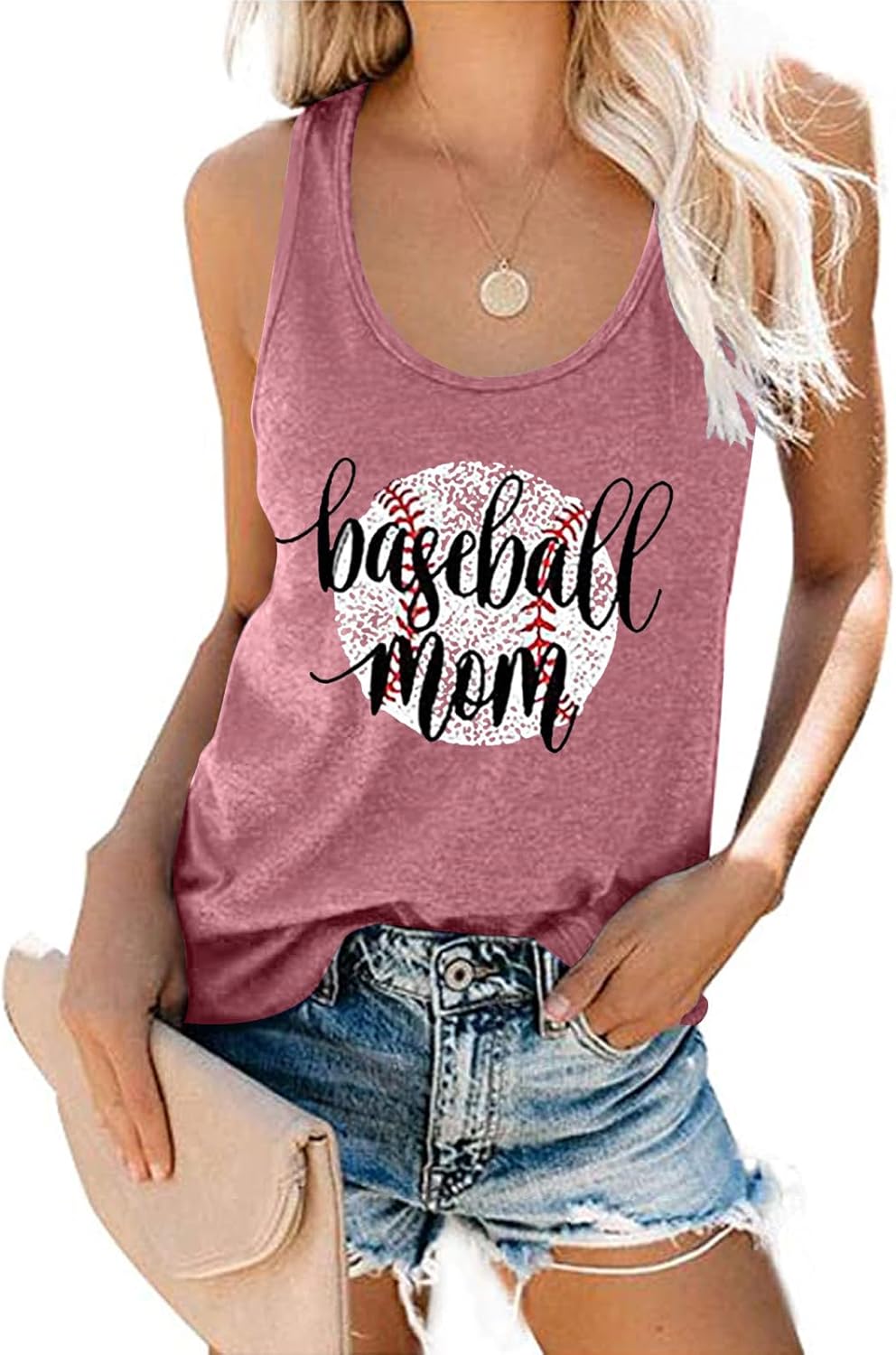 MNLYBABY Baseball Mom Tank Top for Women Cute Baseball Graphic Sleeveless Tee Casual Workout Summer Vest Top - Image 2