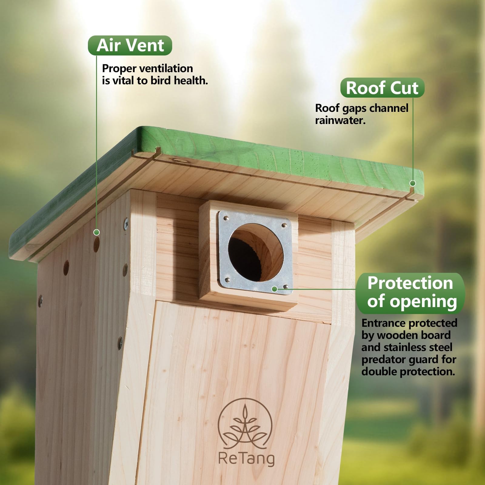 Casas para pájaros de cedro de 3/4 pulgadas de grosor con protector de depredador de metal, caja anidable para pájaros para una fácil limpieza, casas de madera para pájaro azul para exteriores, 2