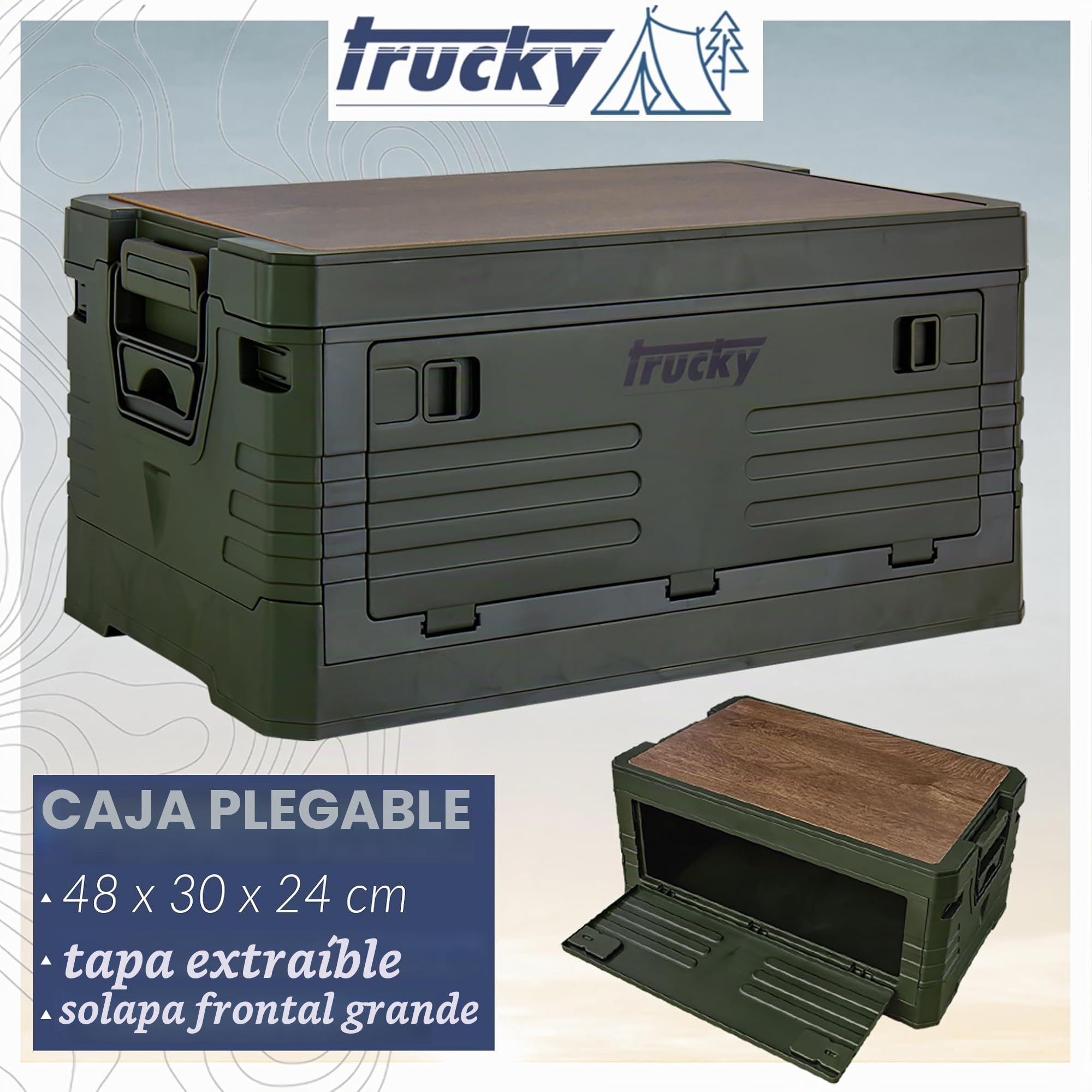 Trucky Cofre de Almacenamiento Selección Caja de Camping Caja Plegable con Tapa Verde