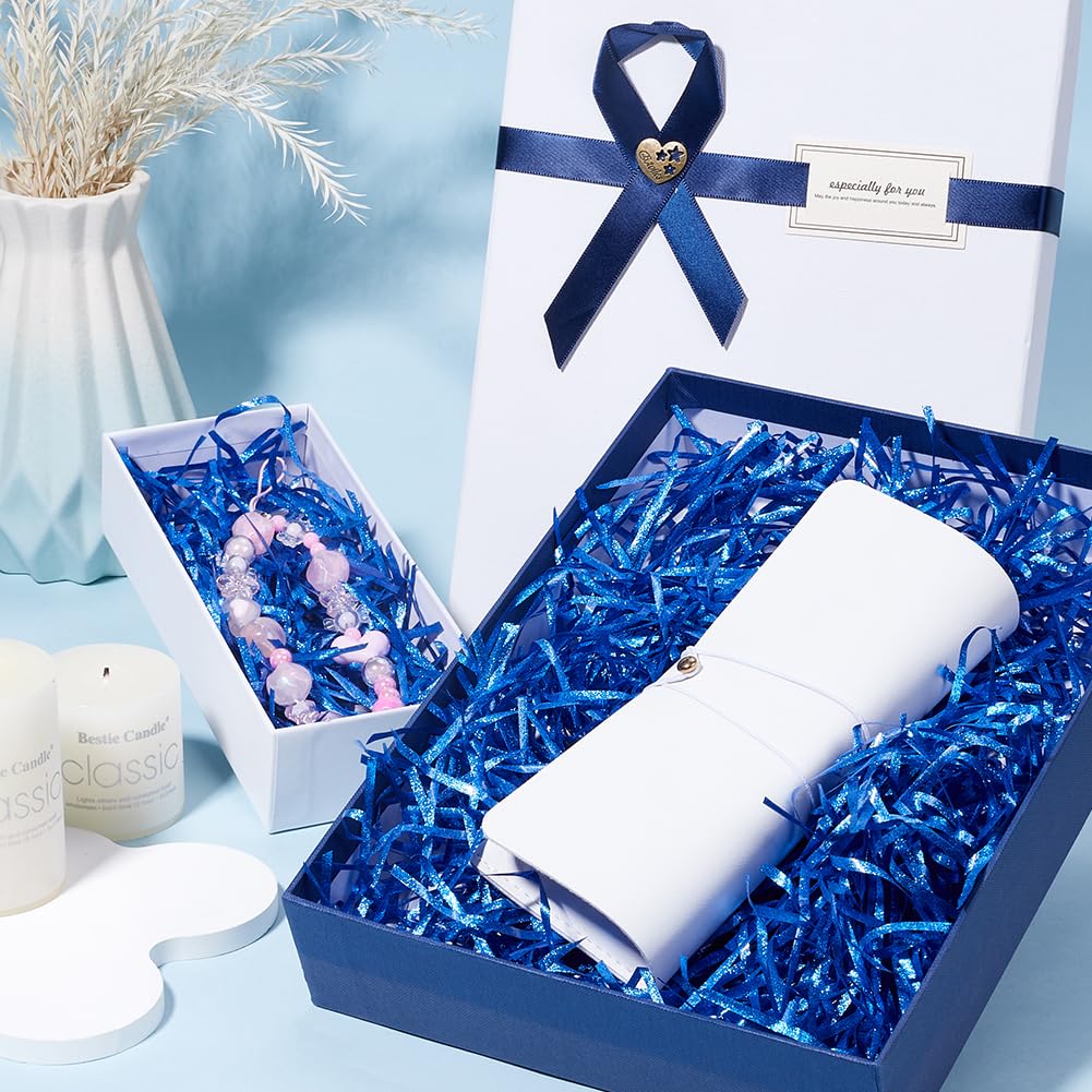 SOFPLATE 90G Crinkle Cut Filler Raffia Paper Shreds Bulk Basket Grass Stuffing Box Filling Bags Cushion Table Confetti Shredded Paper for Gift Wrapping Filling Holiday Party Decor Blue - Image 4