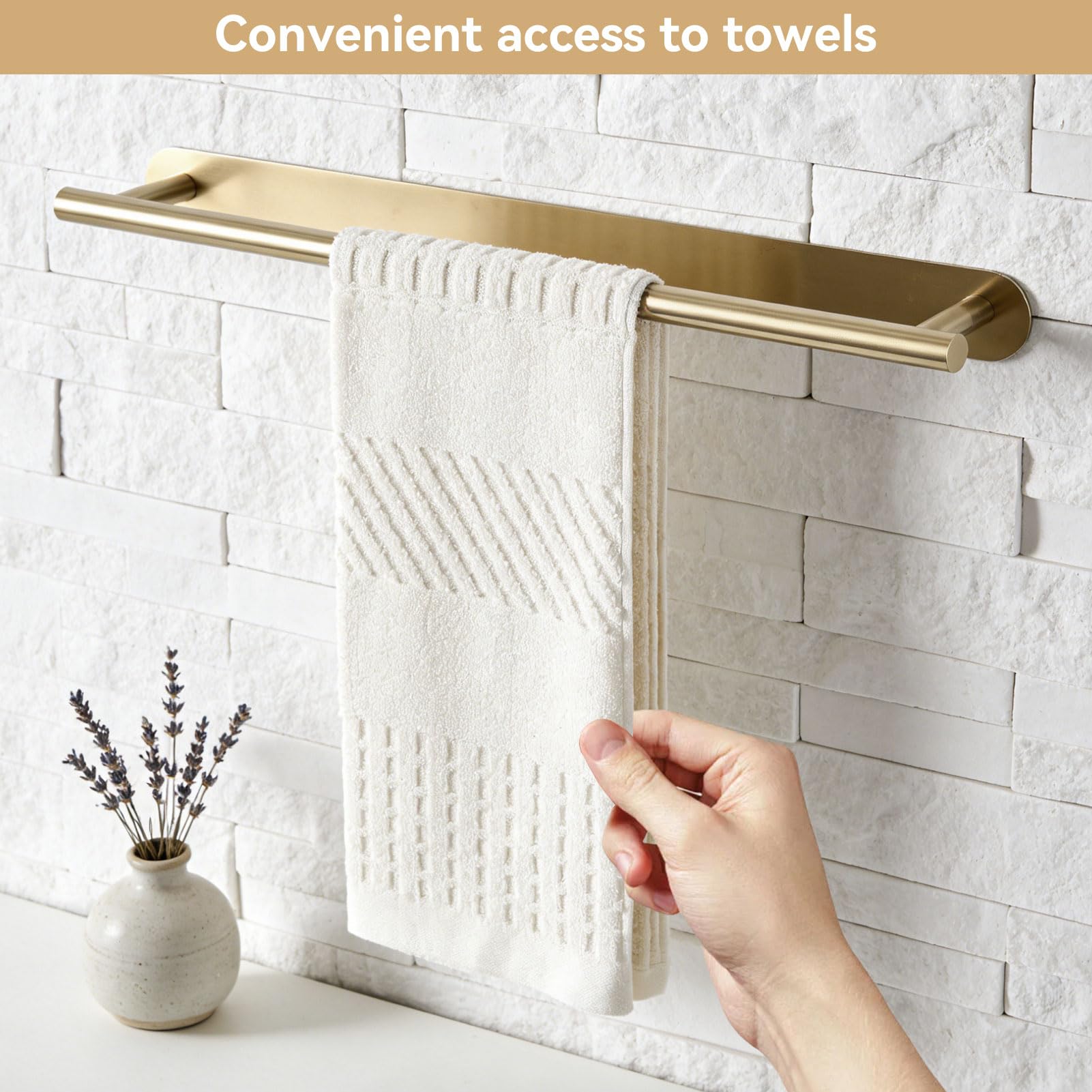 Barre porte-serviettes sans perçage, acier inoxydable, autocollant 60 cm pour la maison et la salle de bain