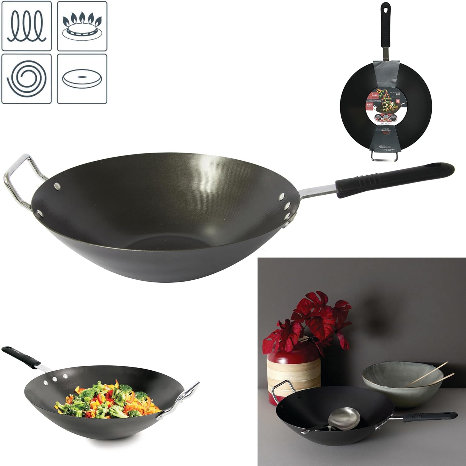 CUISY Wok D.33 cm Acero, One Size
