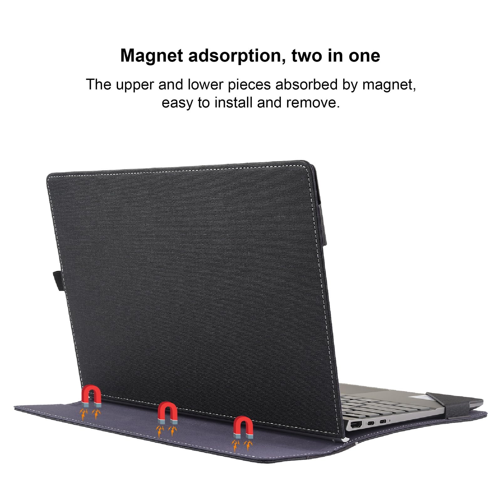 Laptop-Schutzhülle für Lenovo Yoga 7i 2-in-1 16 Zoll Gen 10 für Yoga 7 2-in-1 16ILL10 16AKP10 [Do Check Modelle] Abnehmbare Notebook-Hülle Computertasche PU-Zubehör mit Wärmeableitungsloch (schwarz)