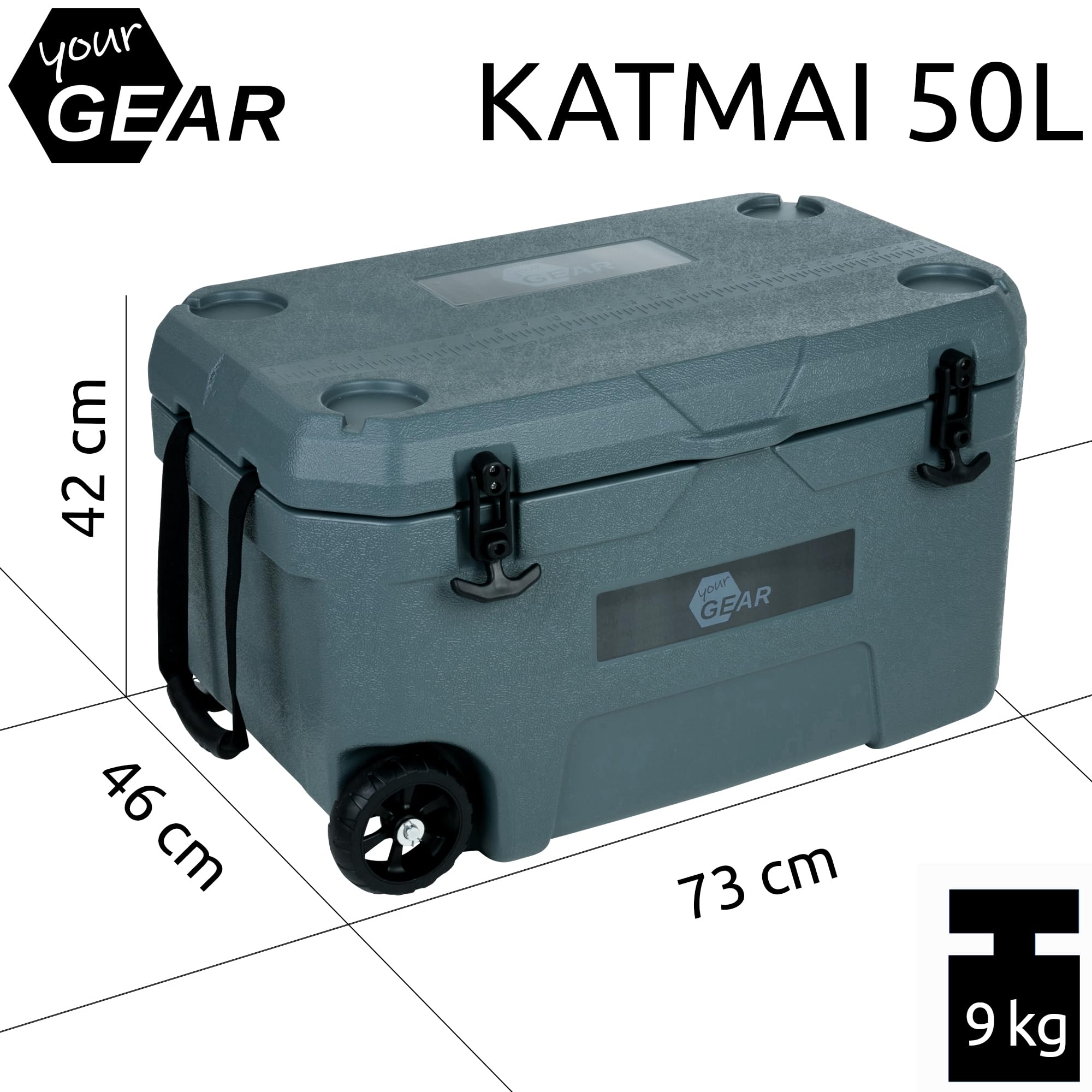your GEAR Katmai Kühlbox 50L Volumen, 213h Kühlung, Robuste Thermobox mit Rollen, Energieeffizient, Perfekt für Camping, Festivals & Auto, Isoliert, Lebensmittelecht, Outdoor Kühltasche