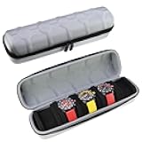 Juntan 5 Slots Hard Watch Travel Case, Portable Nylon Zipper Storage Organizer Box for Men Women with Soft Compressible Foam Pillow Silver