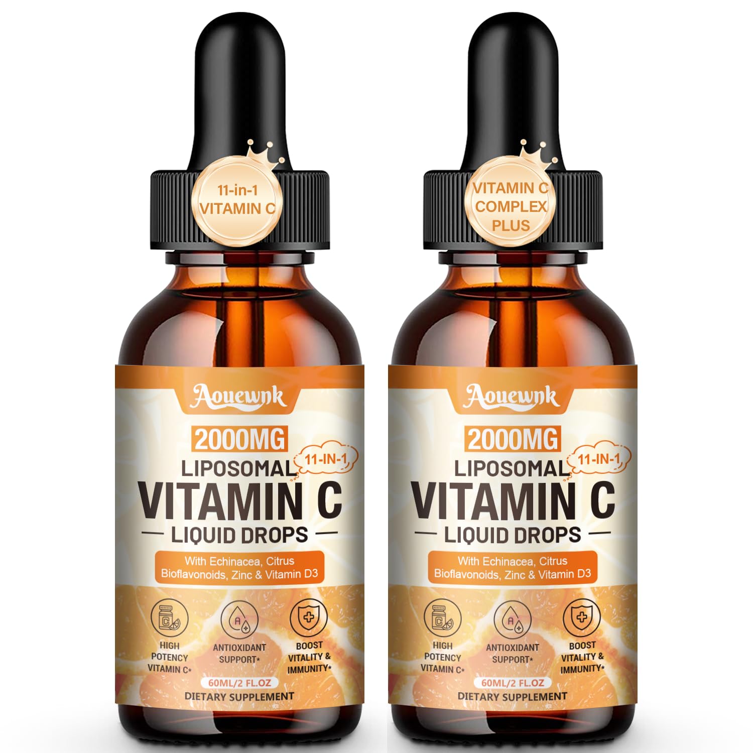 2 Packs Liquid Vitamin C Drops 2000mg, 11-in-1 Liposomal Vitamin C Complex 2 Fl Oz (Pack of 2)