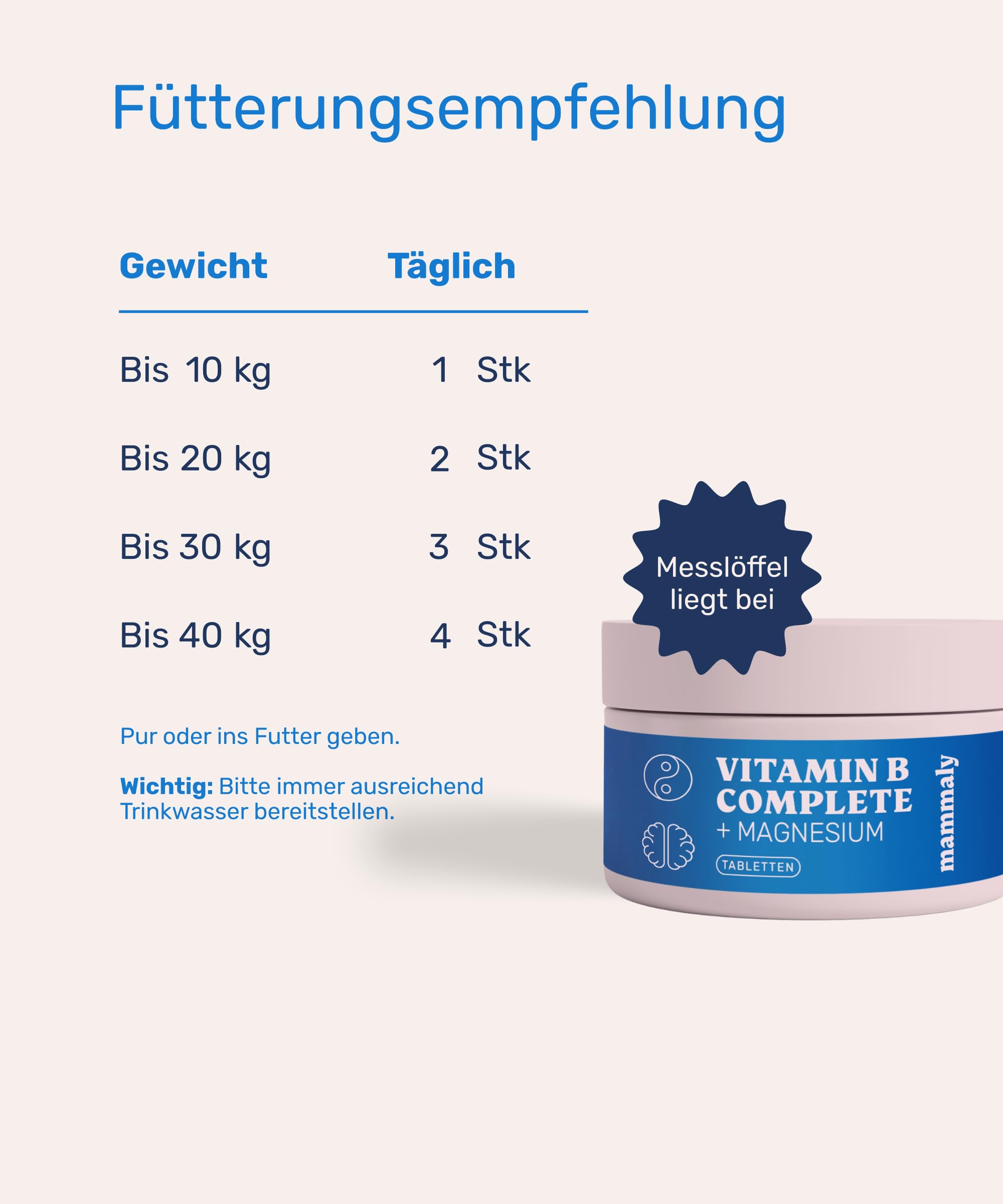 mammaly 4er BESTPREIS-Paket: Vitamin B Complete + Magnesium (bis 480 Tage) | mit 480 Tabletten (hochkonzentriert) für Stress, Haut & Fell - mit B12, Biotin - DLG zertifiziert - mit Tierärzten entwickelt