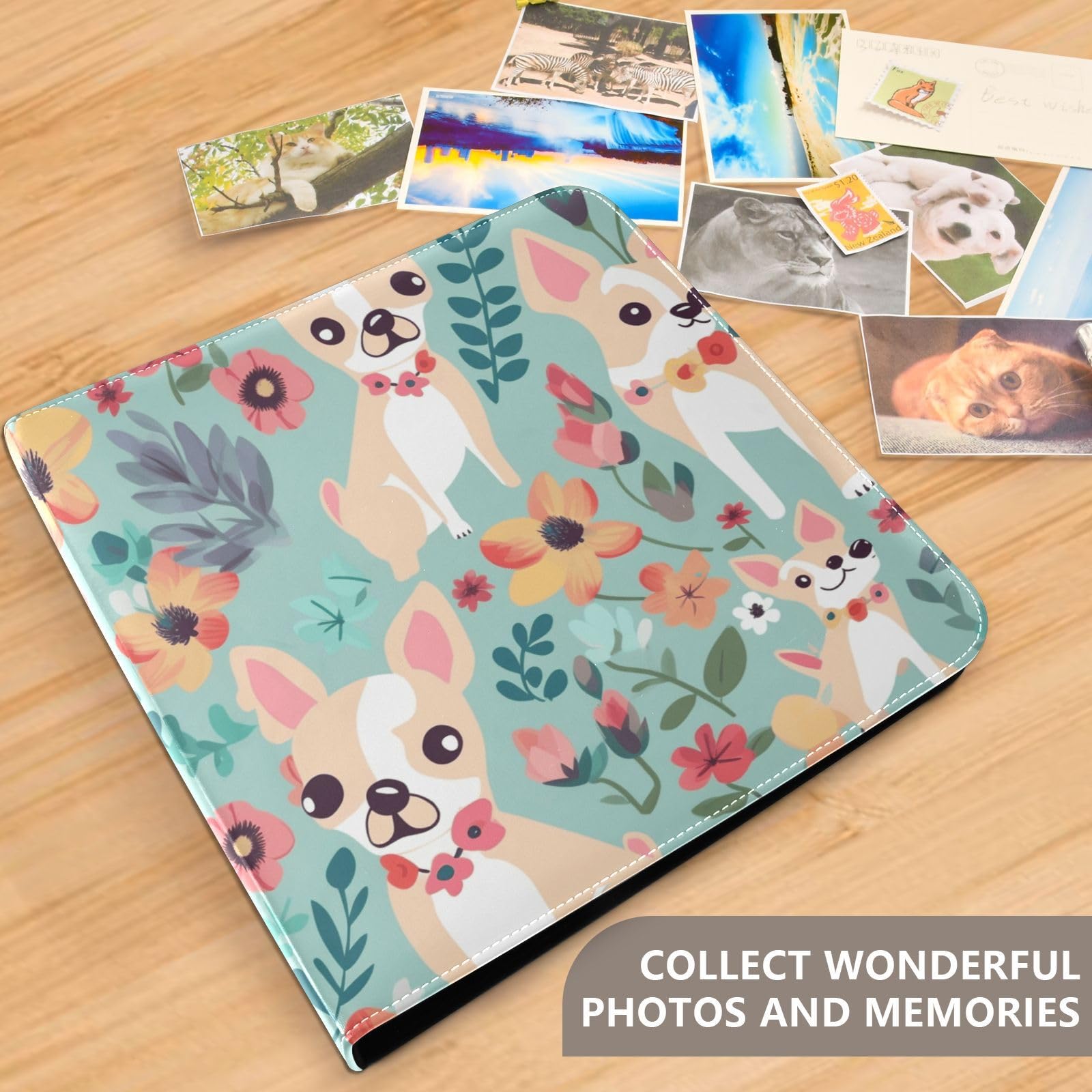 Álbum de fotos autoadhesivo con diseño de cachorros y plantas verdes para fotos de todos los tamaños de 4 x 6, 6 x 8 pulgadas