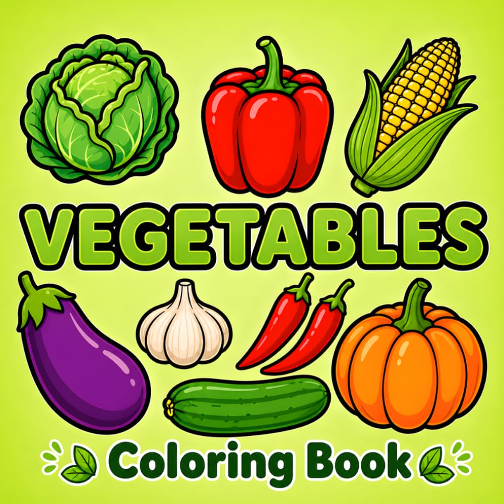 Vegetables Coloring Book: 50 Bold & Easy Designs Featuring Carrot, Broccoli, Corn, Pepper, Garlic and More - Perfect for Relaxation, Creativity and Fun for Kids & Adults (Bold & Easy Coloring Book)