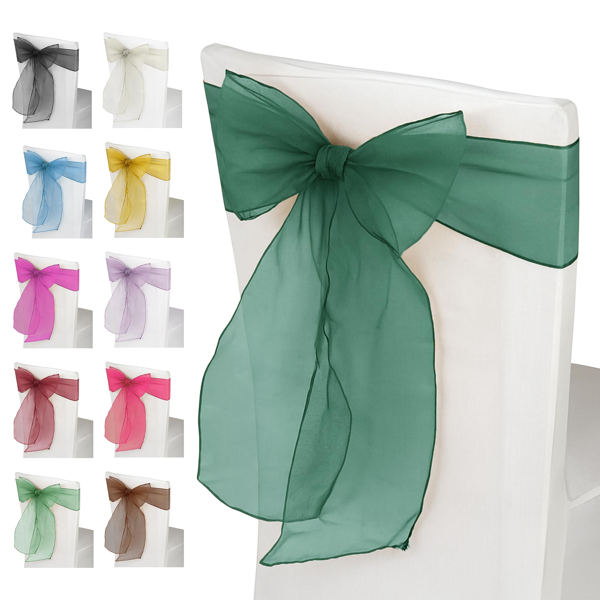 Trimming Shop Organza Chair Sashes - Emerald Green - Sheer Sash Ties, 17x280cm Wider Sash Fuller Bow Chair Cover Sashes for Wedding Chairs, Proms, Dining Table Styling & Event Decorations, 25pcs — image 1