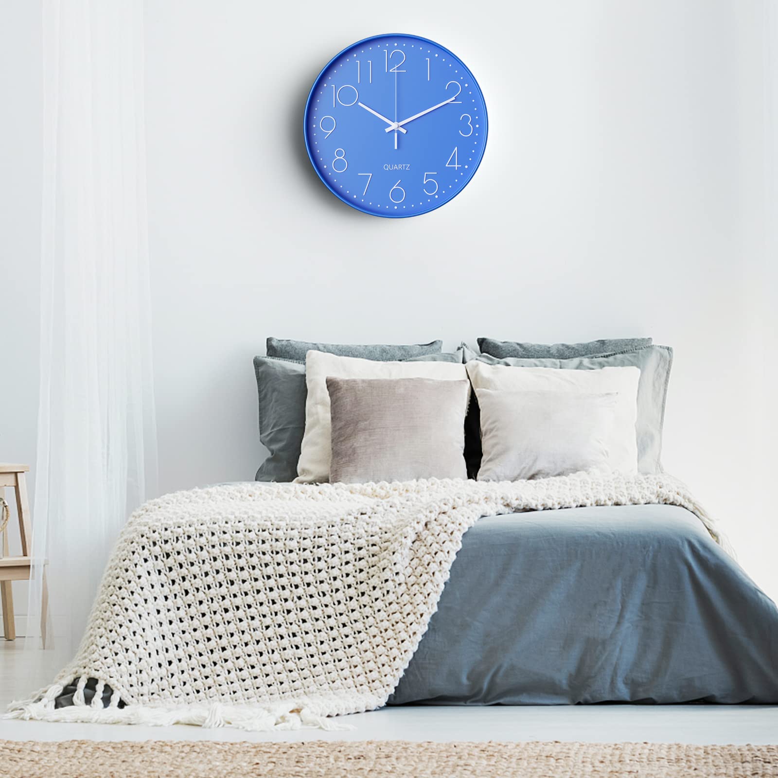 Uootach Zegar ścienny 30 cm (12 cali) nowoczesny cichy zegar ścienny, cichy mechanizm kwarcowy nowoczesny, minimalistyczny design, czarny, do salonu, kuchni, biura, sypialni(blue)