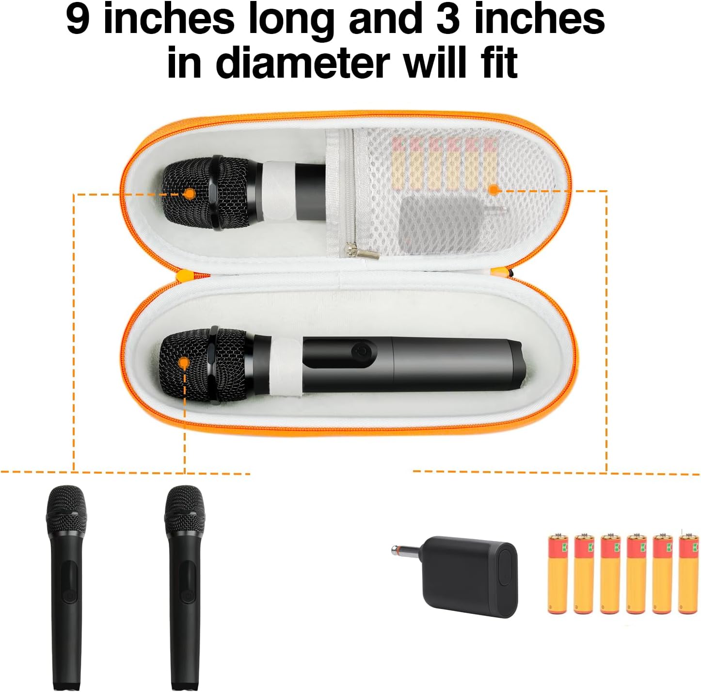 sarlar Case Compatible with JBL Wireless Two Microphone System, Up To 9“ x 3” will fit. Handheld Dual Mic Travel Bag for Singing or Karaoke for Receivers, Adapters, AA Batteries, Case Only. - Image 2